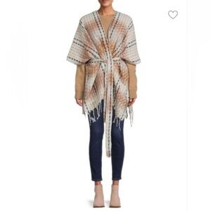 Vince Camuto Belted Shawl Sweater with Tie and Fringe